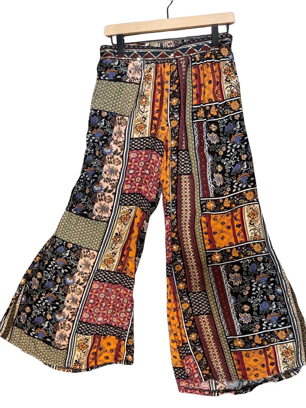 JAASE Women’s Bohemian Patchwork Wide-Leg Pants - Multicolor 25.5” inseam